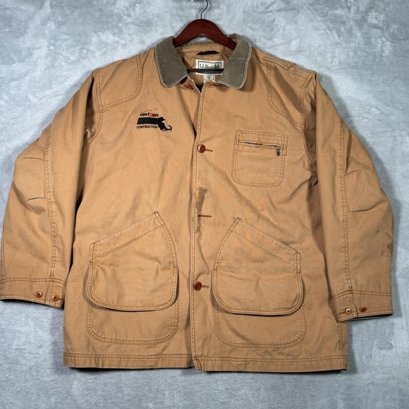 L.L. Bean Other - LL Bean Coat Mens 2XL Brown Canvas Plaid Lined Barn Work Embroidered *FLAW